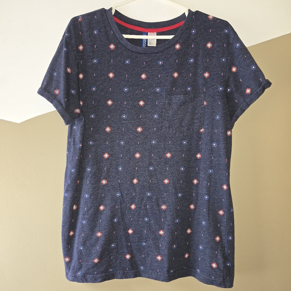 H&M Men's Navy Shortsleeve Navy Top All Over Print Chest Pocket Size Medium